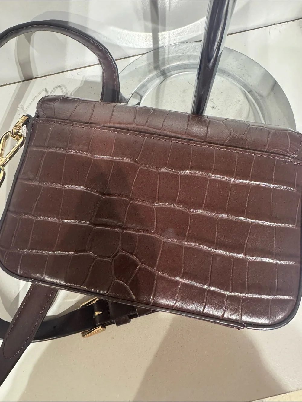 Michael Kors Brown Croc-Embossed Men’s Belt Bag with Gold Hardware